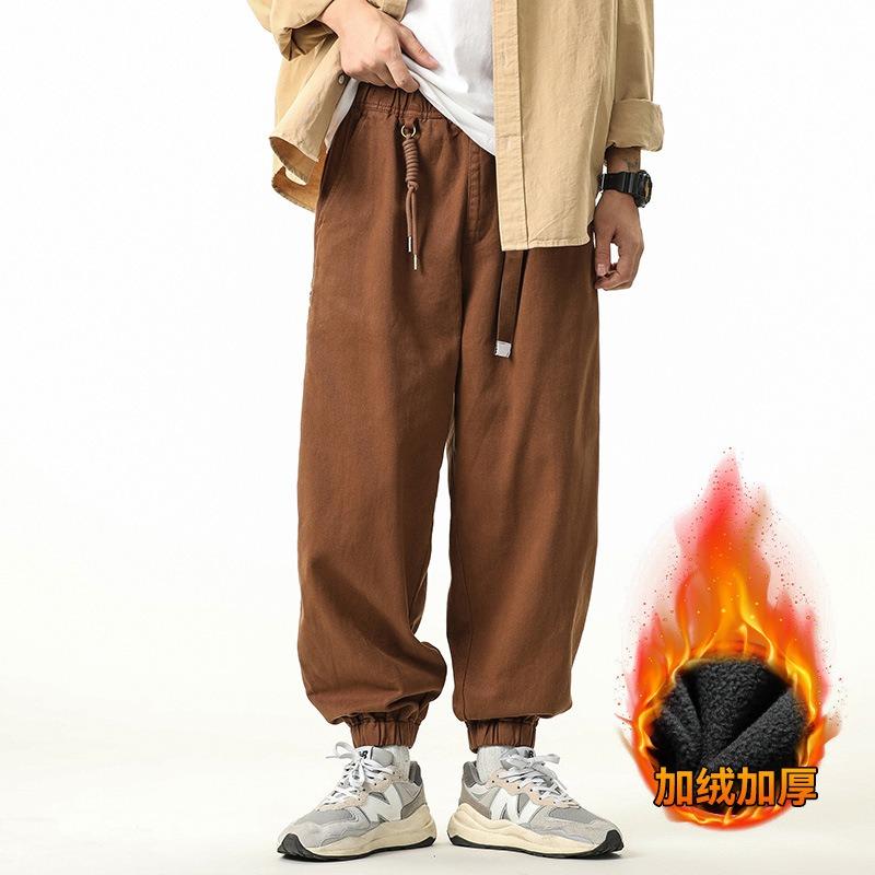 Winter men's overalls retro wide-leg casual trend leggings fleece thickened loose versatile trousers