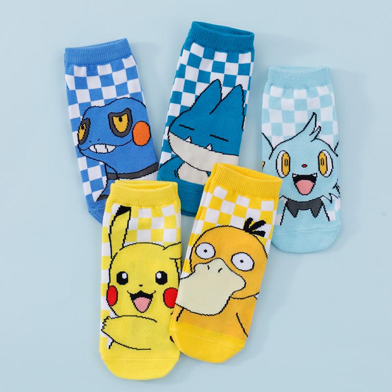 6 Pairs of Random Set New Japanese Cartoon Pocket Monster Pattern Men's Boat Socks Comfortable and Casual Couple Short Socks