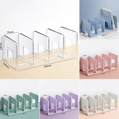 4-Fächer Klarer Acryl-Buchstütze Schreibtisch-Organizer für Bücher, Zeitschriften, Platzsparendes Modernes Design Home Office Arbeitszimmer Bibliothek Regal