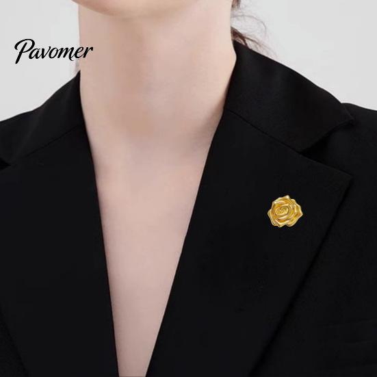 Rose Brooch Pin Vintage Golden Plated Brooch, Metal Flower Lapel for Relief Floral Badge Women, Suits Dresses Shirts Scarves Dainty