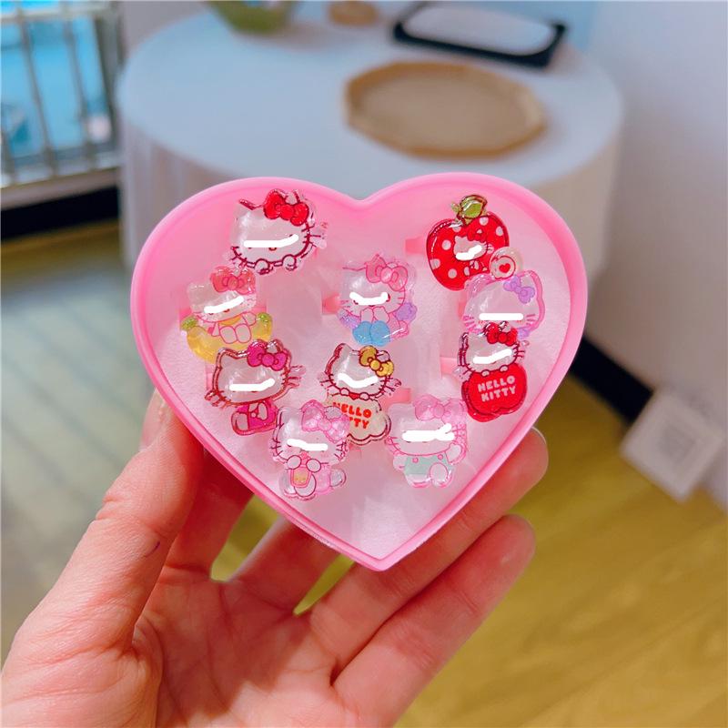Baby Girl Heart Ring Box Set - Cute Cartoon Princess Finger Rings for Kindergarten Gifts