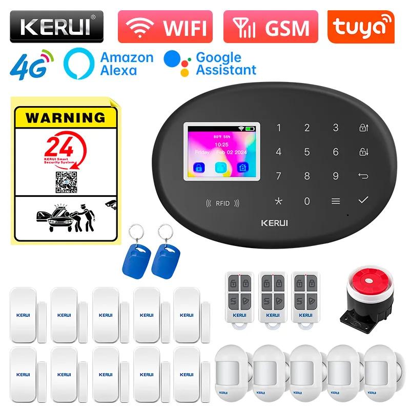KERUI WiFi + 4G/2G Home Security Alarm System with PIR Motion Detector Door Sensor Tuya Smart Burglar Alarms Wireless Zones W204