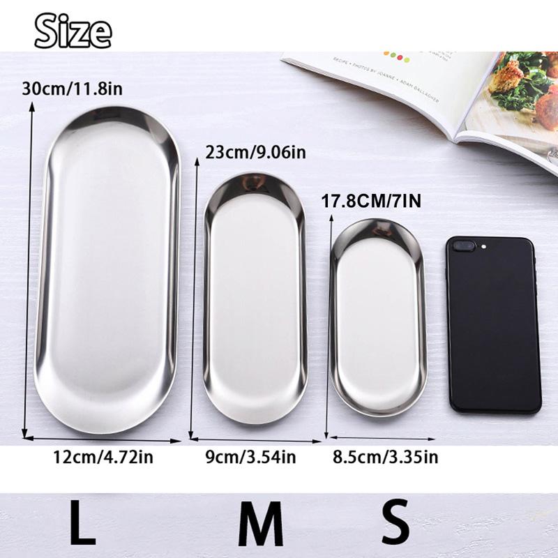 Stainless Steel Dining Dish Plate Tray Jewelry Cosmetic Decorative Trays Organizer Snack Nut Fruit Cake Holder Storage Kitchen