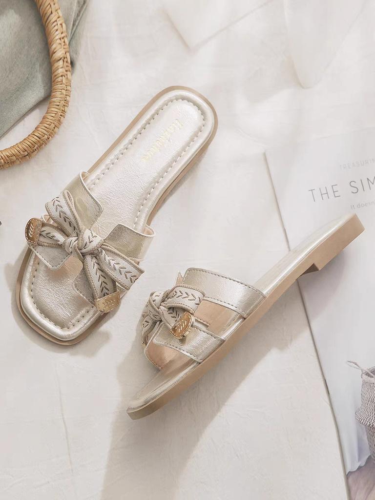 Fairy Style with Skirt French Beautiful Flat-bottomed Small Cool Slippers Female 2025 New Summer Wear Flat-bottomed Cool Slippers