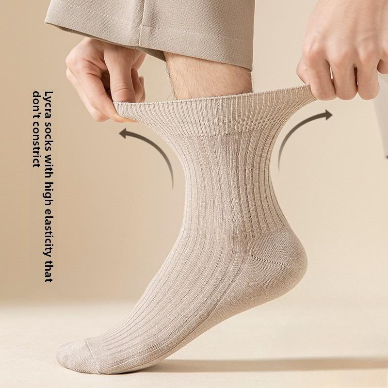 Pure Cotton Men's Antibacterial Double-needle Socks - Mid-length Winter Anti-odor and Sweat-absorbing Long Stockings