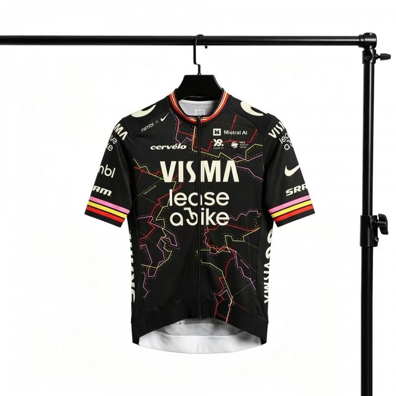Mens Cycling Jersey Breathable Quick-Dry Aerodynamic Short Sleeve With Team Visma Map Design