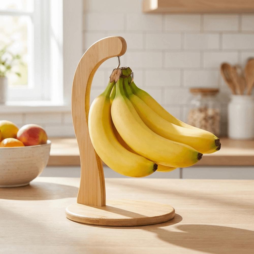 Creative Wooden Banana Rack Space Saving Hanging Kitchen Holder for Fruit,Mugs,Keychains