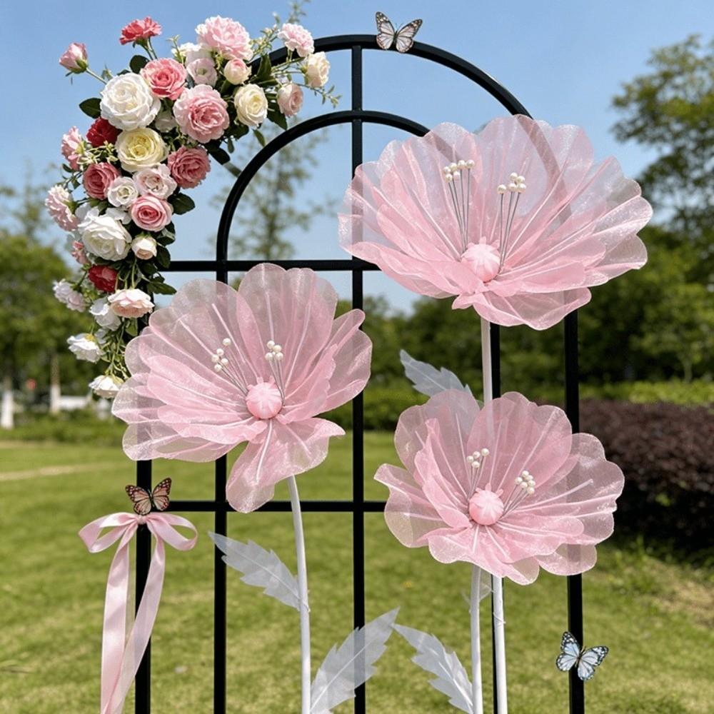50cm Hollow Silk Flower Shimmering Effect Big Giant Mesh Flower Stage Decoration