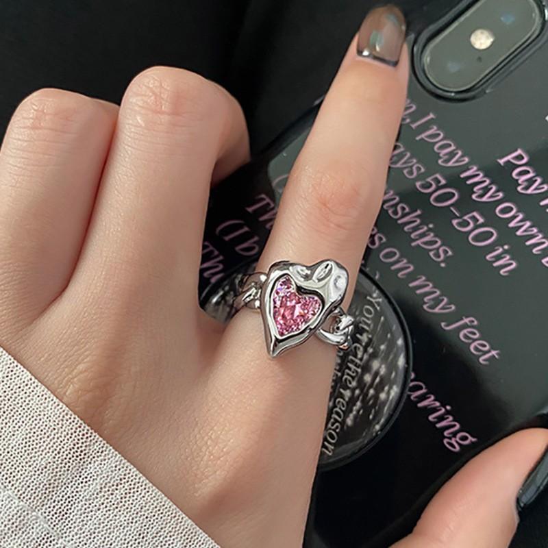 Y2K Rosa Kristall Schleife Zirkon Ringe für Damen Mode Süß Liebenswertes Mädchen Offen Verstellbarer Ring Kpop Party Schmuck Geschenk 2023