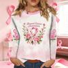 Women's Fashion Casual Long Sleeve Neck Top with Breast Ribbon Print for Support