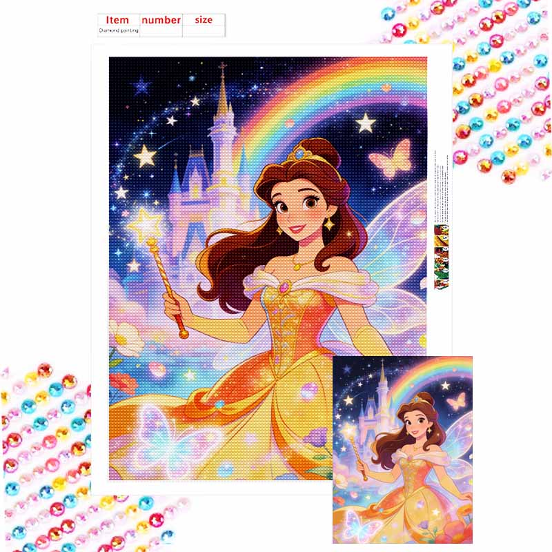 Disney themed diamond painting kit princess fairytale magic handmade diy beginners craft lovers home decoration Round 20x30cm