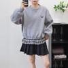 Autumn and Winter New Retro Love Splicing Plaid Knitted Sweater Top Loose Crew Neck Sweater Pullover Women