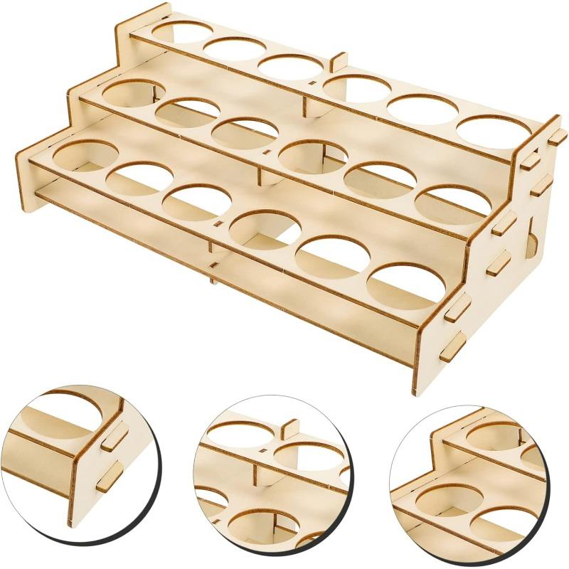 Wooden Paint Rack Organizer for Pigment Bottles and Art Supplies Display Shelf Compact Storage for Crafting and Painting Supplie