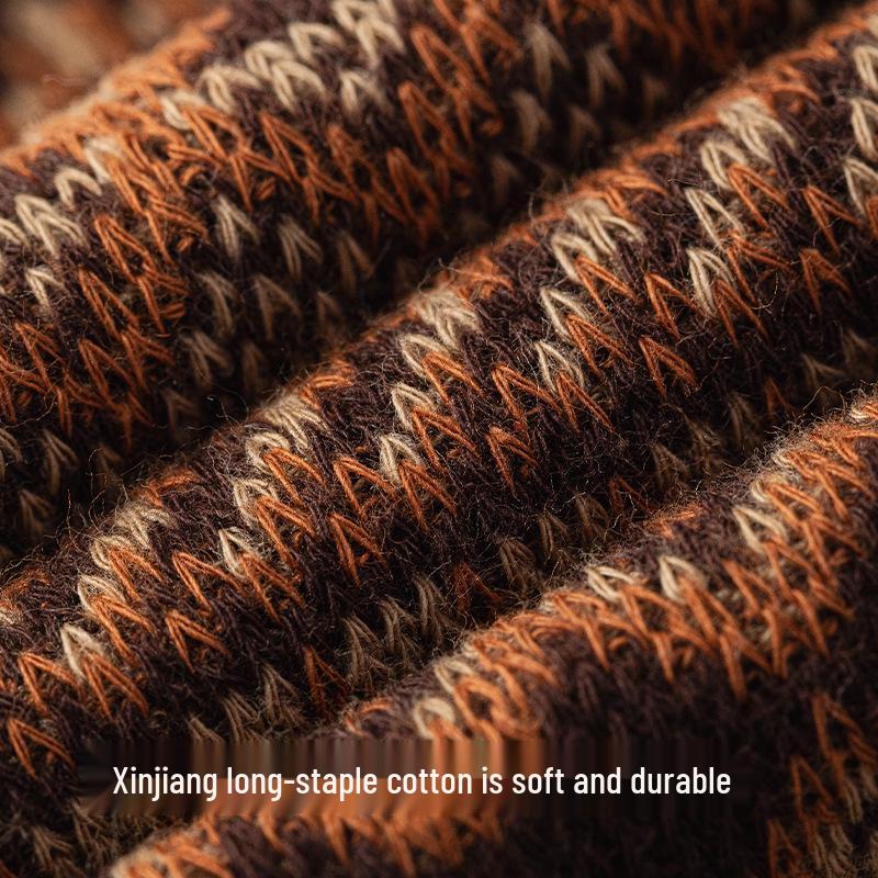 Double Needle Retro Ethnic Style Calf Socks - Warm, Trendy, Slimming Striped High-Top Cotton for Autumn & Winter
