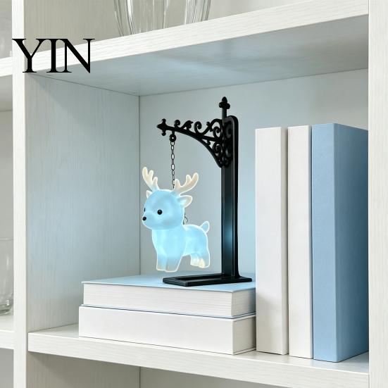 Relaxed Reading Light for Den Hanging Magic Owl Bird Deer Bookend Lamp, Gothic Metal Bookshelf Light, Portable Cordless Ghost Vintage Library