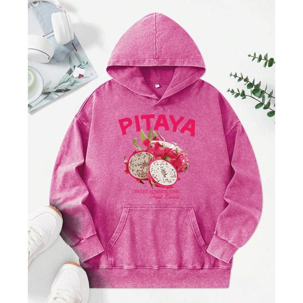 Fresh Fruit Pitaya Printing Washed Hoodie Female Fashion Cotton Clothing Casual Oversized Hoody Loose Women Hoodies