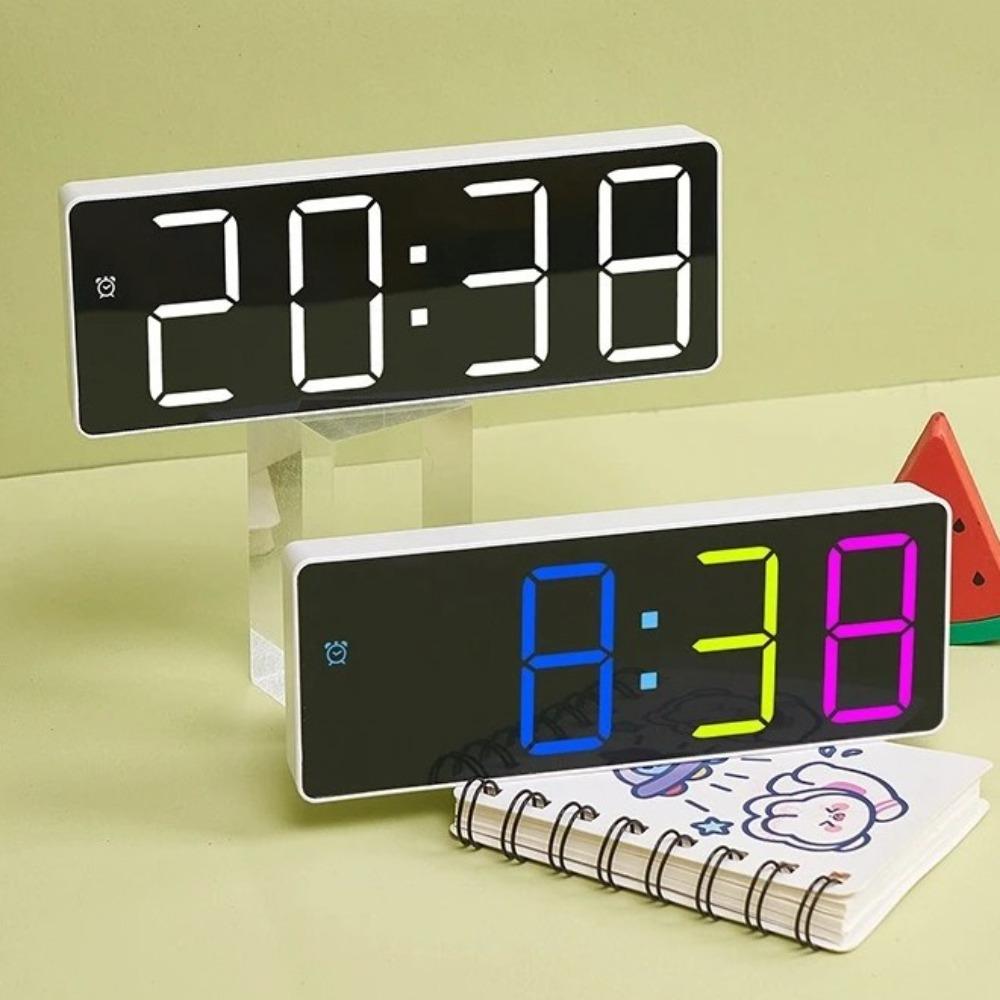 RGB Colorful Alarm Clock with Temperature Date 4 Digitals LED Digital Clock LCD Display Adjustable Brightness Electronic Clock