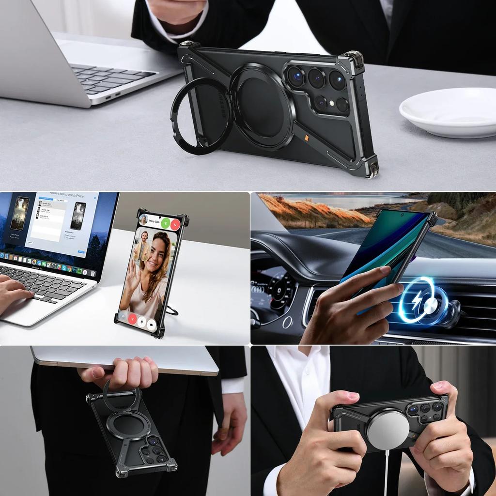 Coque de téléphone magnétique en métal Oatsbasf pour Samsung Galaxy S24/S24+/S24 Ultra Pare-chocs ultra-mince sans cadre Housse de téléphone à coussin d'air