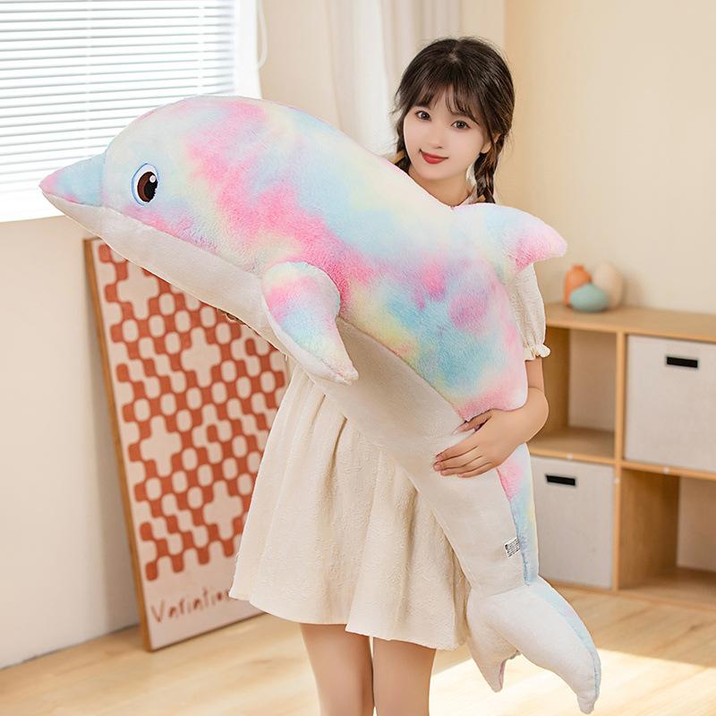 Cartoon Colorful Dolphin Doll Plush Toy Aquarium Big Dolphin Doll Girl Sleeping Soothing Doll