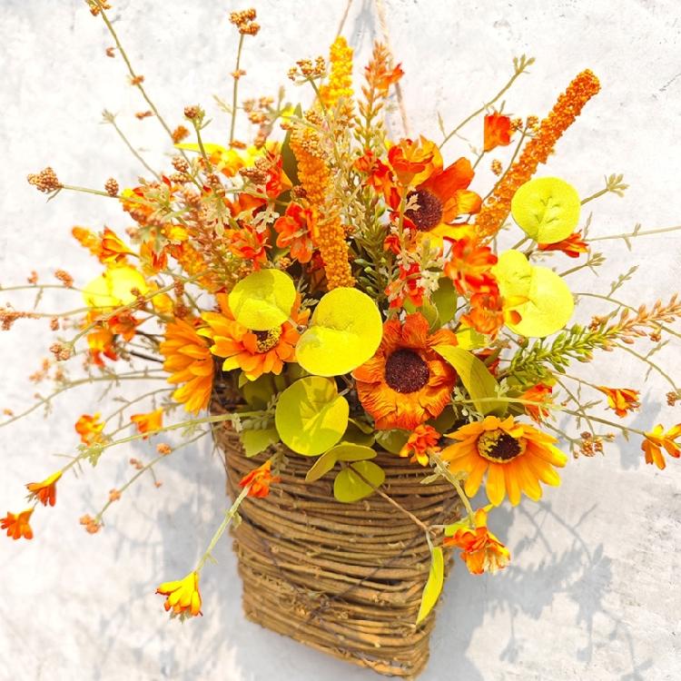 Fall Hangings Wreath for Front Door Thanksgiving Artificial Sunflowers Basket