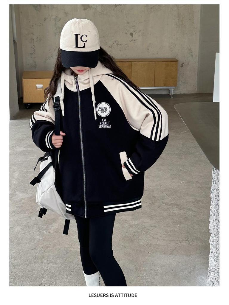 Girls' Winter Casual Coat 2025: Trendy Zip-Up with Round Logo, Thickened for Warmth