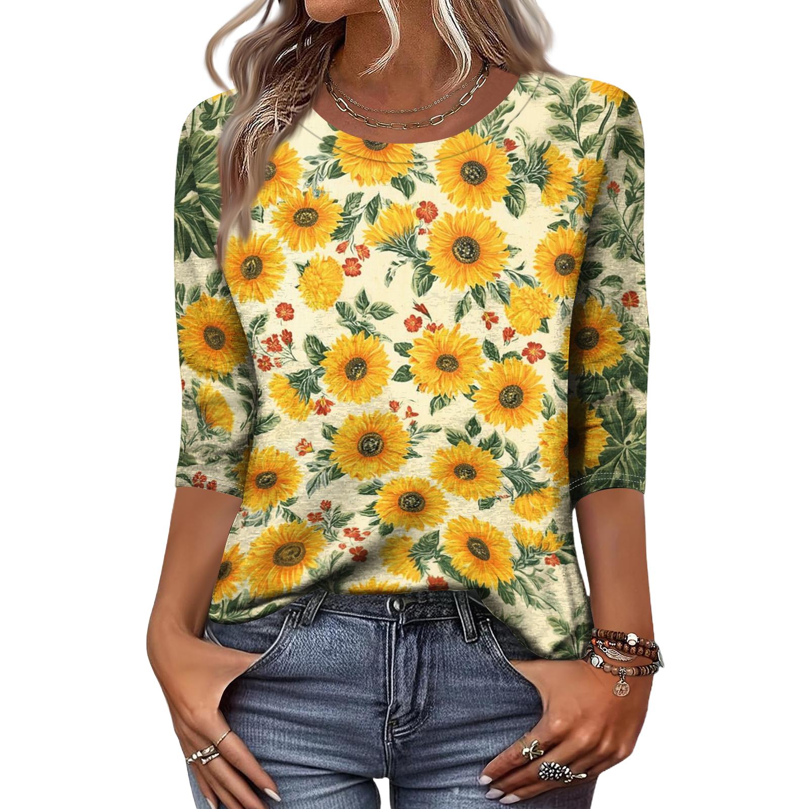 

Long Sleeve Shirts for Women Floral Print Womens Long Sleeve Tops Casual Long Sleeve Tops for Women Womens Long Sleeve T Shirts XL оранжевый