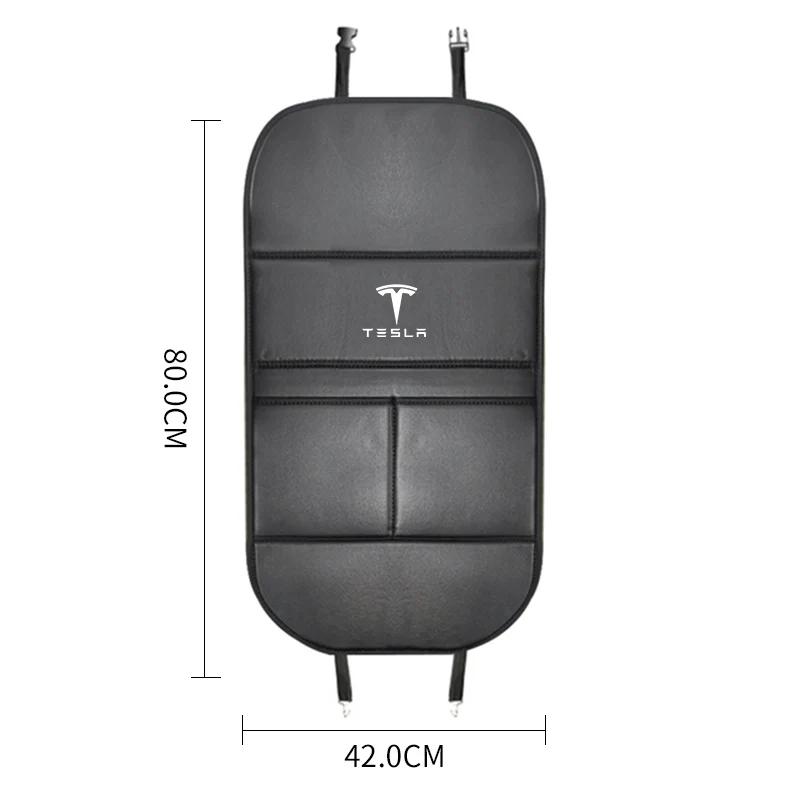 Car Sticker Tesla 2Pc Leather Car Seat Back Kick Pad Leather Protector Car Upholstery Auto Accessories For Tesla Model 3 Model Y