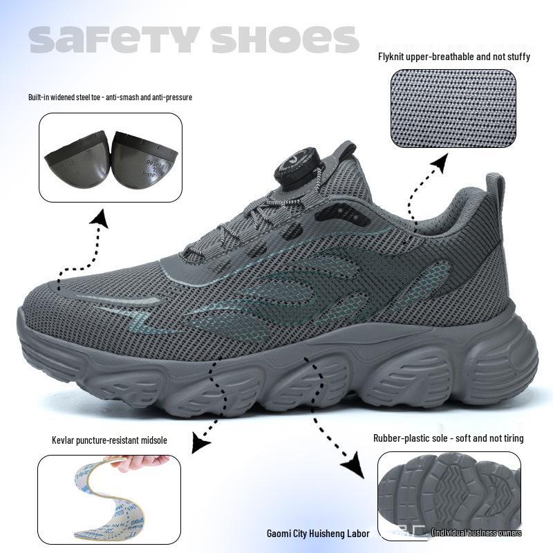 Steel Toe Anti-Smash Puncture-Resistant Men's Safety Work Shoes with Technology Button