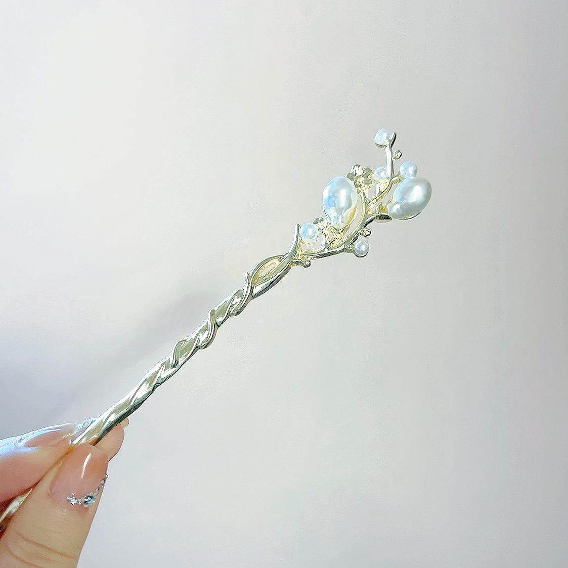 

Элегантная заколка для волос с жемчужным цветком - китайский стиль, универсальный повседневный аксессуар