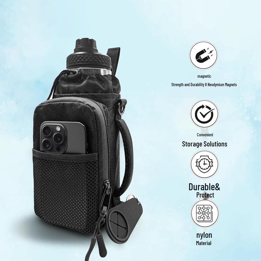 Strong Magnetic Fitness Water Bottle & Storage Crossbody Bag - Large Capacity for Gym Essentials