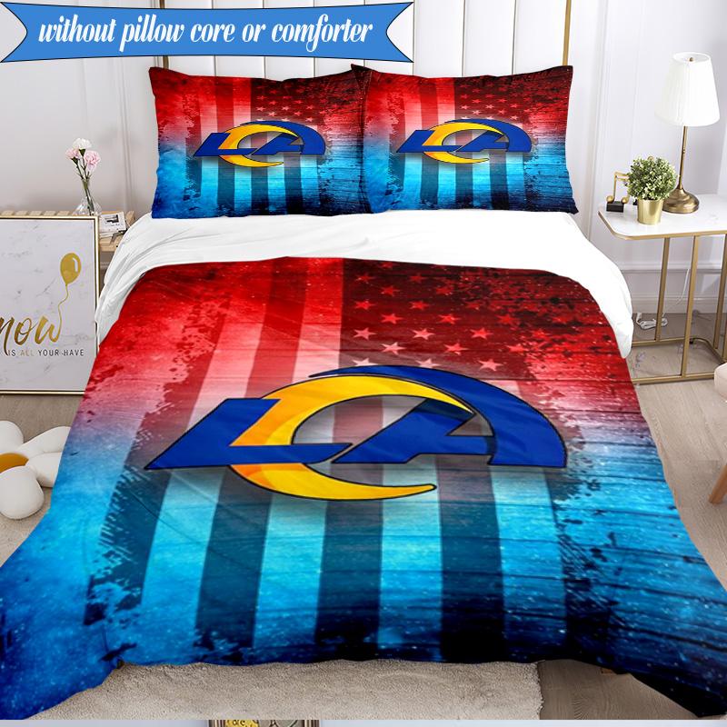 3PCS Rams Team Spirit Printed Soft Bedding Set,Including 1pc Duvet Cover And 2pcs Pillowcases Perfect for Bedroom, Dormitory, Fan gift