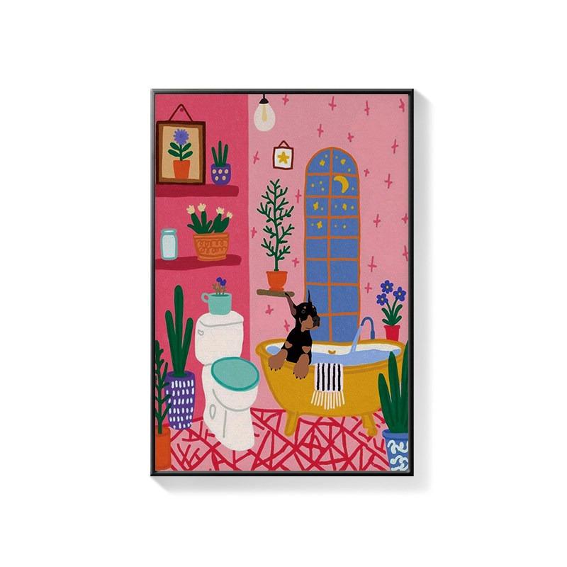 Bathroom Decorative Painting Cat American Retro Toilet Bathroom Canvas Painting Wall Art Poster for Modern Bathroom Home Decor