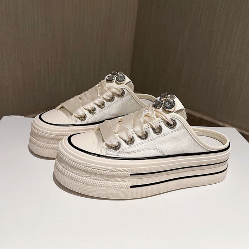 

Супер огонь маленькие белые туфли платформа увеличение ниша парусиновые туфли женские 2025 весна новые европейские популярные сумка голова полушлепанцы 40 бежевый