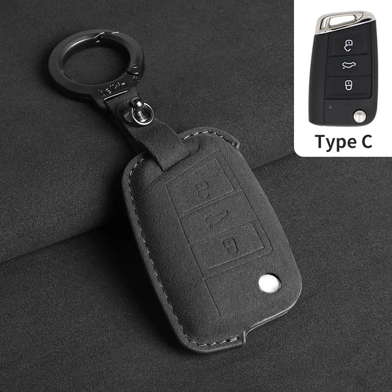 Suede Autoklep Sleutelhoes Cover voor VW Volkswagen Golf 7 MK7 Tiguan MK2 T-roc Skoda Octavia Kodiaq Karoq Seat Ateca Leon Passat