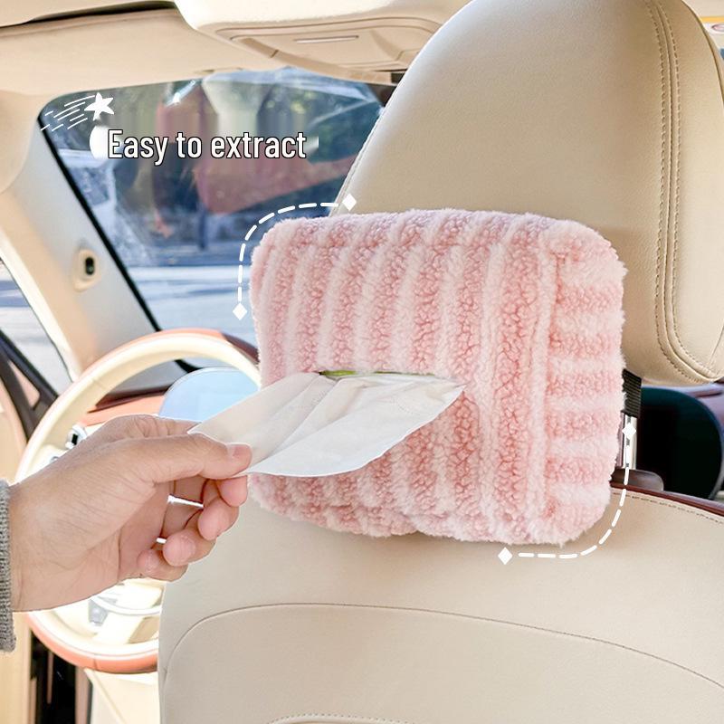 Striped Plush Car Hanging Tissue Box - Cute & Multifunctional