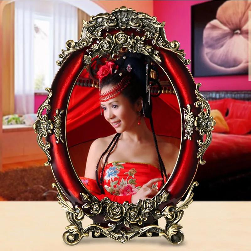Red Rose Design Makeup Mirror High-Definition Bride's Dowry Metal Desktop Wedding Gift Dressing Mirror for Brides