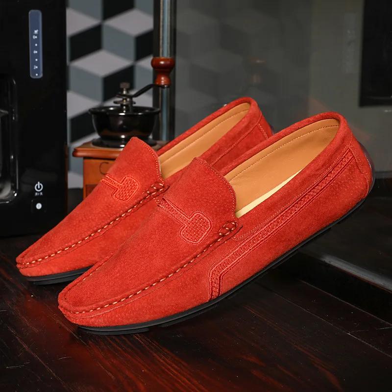 Classic Leather Mens Loafers Formal Business Casual Shoes Green Orange Moccasin Sneakers Flats Slip On Spring Autumn Large Size