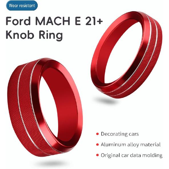 Auovo Volume Control Knob Cover Compatible with Ford Mustang Mach E Accessories 2024 2023 2022 2021 Mach-E Gear Shift Switch Knob Cover Ring Aluminum