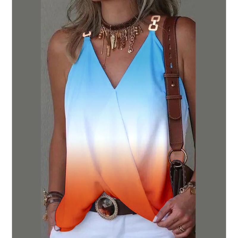 

Летние повседневные тонкие топы на бретельках с v-образным вырезом, женские модные винтажные свободные топы без рукавов с принтом, женский эстетический шикарный натуральный топ с открытыми плечами XXL синий