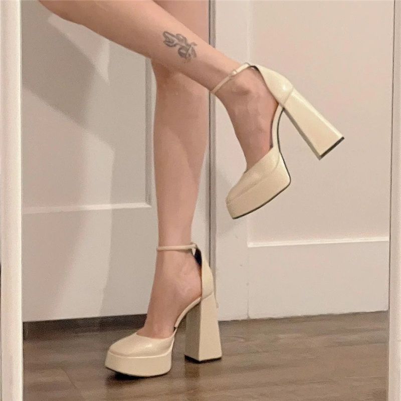 2025 women's new Barbie shoes bag head is not tired of feet Mary Jane shoes large size shoes waterproof table high heels thick heel