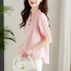 V-neck Short-sleeved Shirt for Women In Summer and Summer Temperament Puff Sleeve Top Versatile and Fashionable Shirt