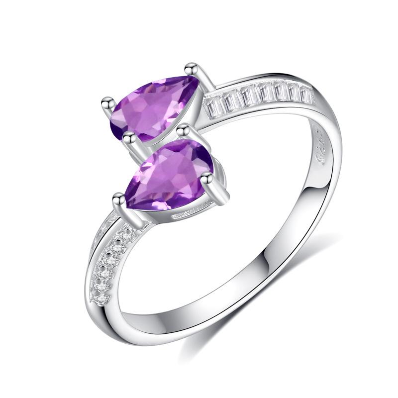 Women's S925 Sterling Silver Droplet Natural Crystal Adjustable Open Ring Garnet Topaz Jewelry