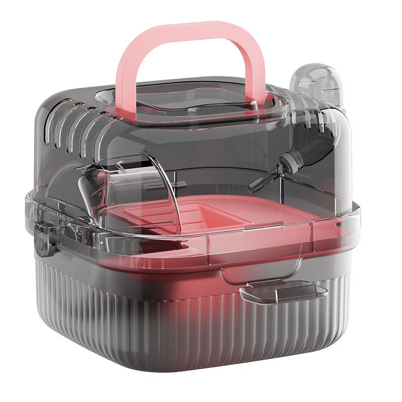 Hamster Palace Foldable Travel Cage-2-Layer Transparent Habitat with Anti-Leak Water Bottle&Detachable Tubes Machine-Washable