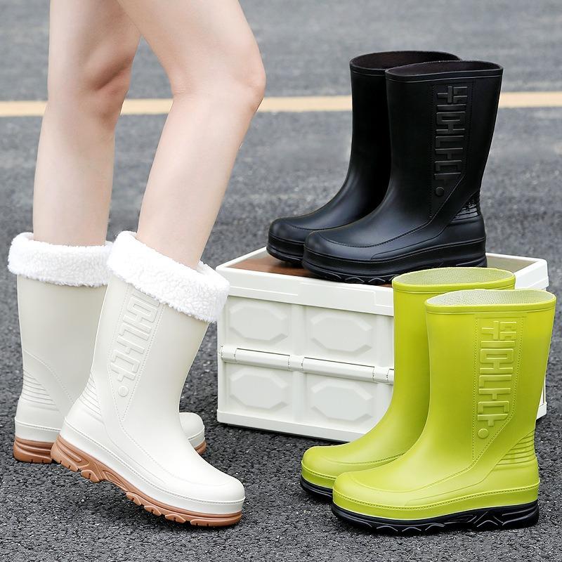 Winter Warm Women's Rain Shoes Urban Middle Tube Trend Women's Water Shoes Rainy Day Mother Waterproof Boots Rubber Shoes Rain Boots