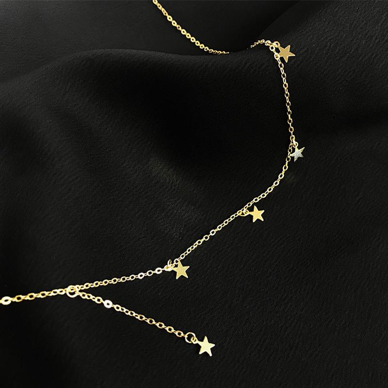 ANENJERY Halskette mit Stern-Quasten-Anhänger für Damen, schlichtes, kurzes Halsband-Zubehör