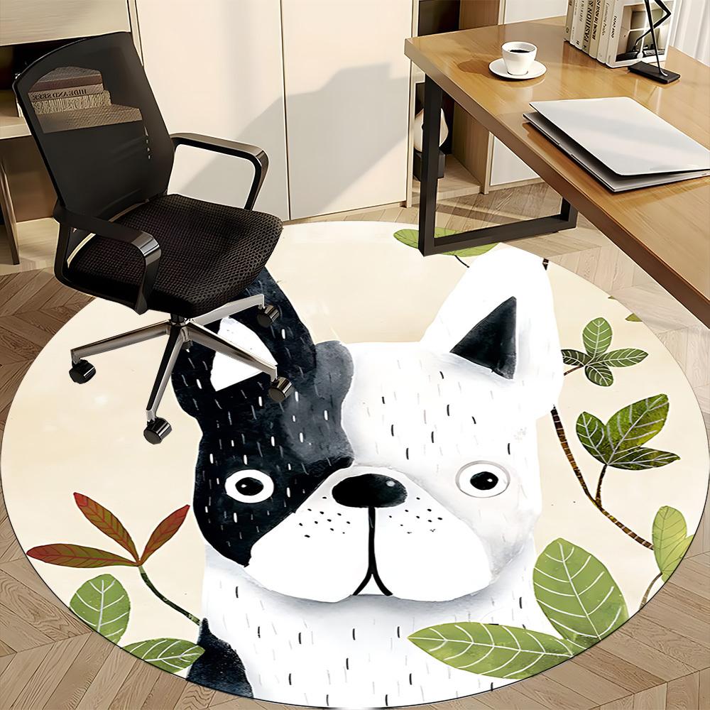 1pc Bulldog Leaves Office Round Area Rug, Indoor Mat Suitable ForOffice, Under Office Chairs Bedroom Living Room Home Decor, Room Deco, D071