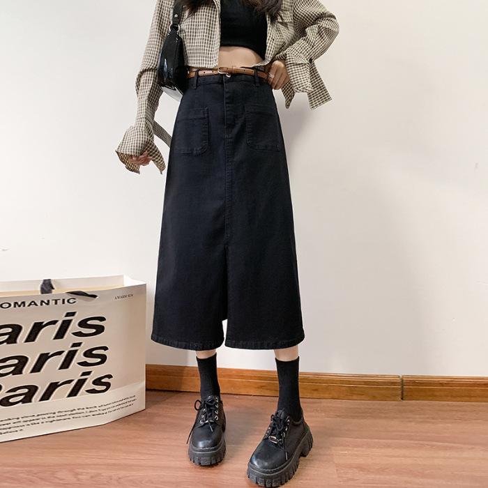 

Юбка из денима с высокой талией и разрезом для женщин. Весенняя облегающая юбка в стиле ретро, прикрывающая бедра, большого размера, средней длины 2XL