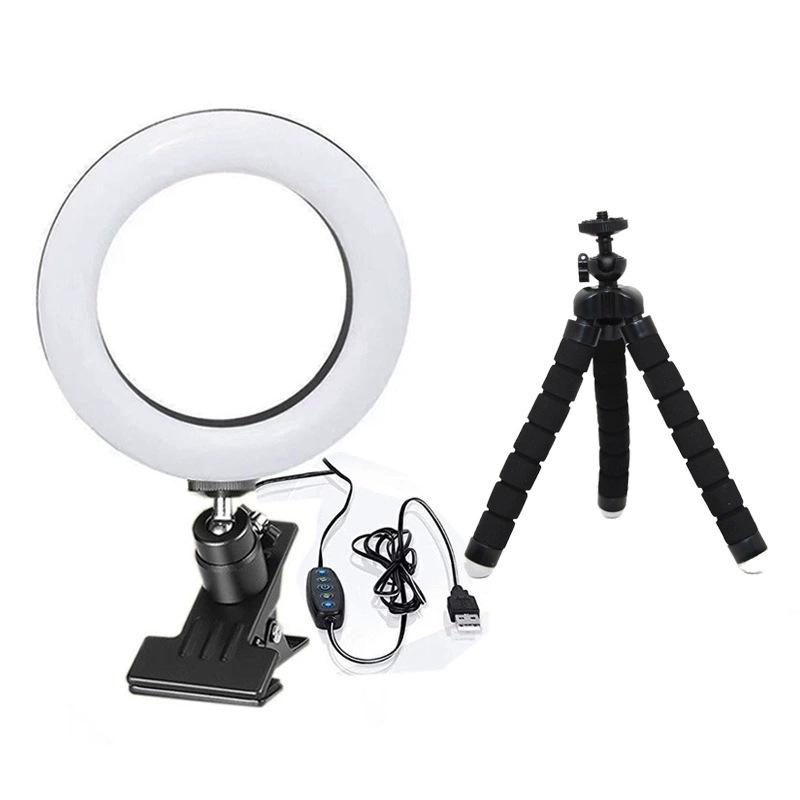 4" Aluminum Shell 5-Color Temperature Clip-On Beauty Ring Light for Video Conferencing and Live Broadcasts