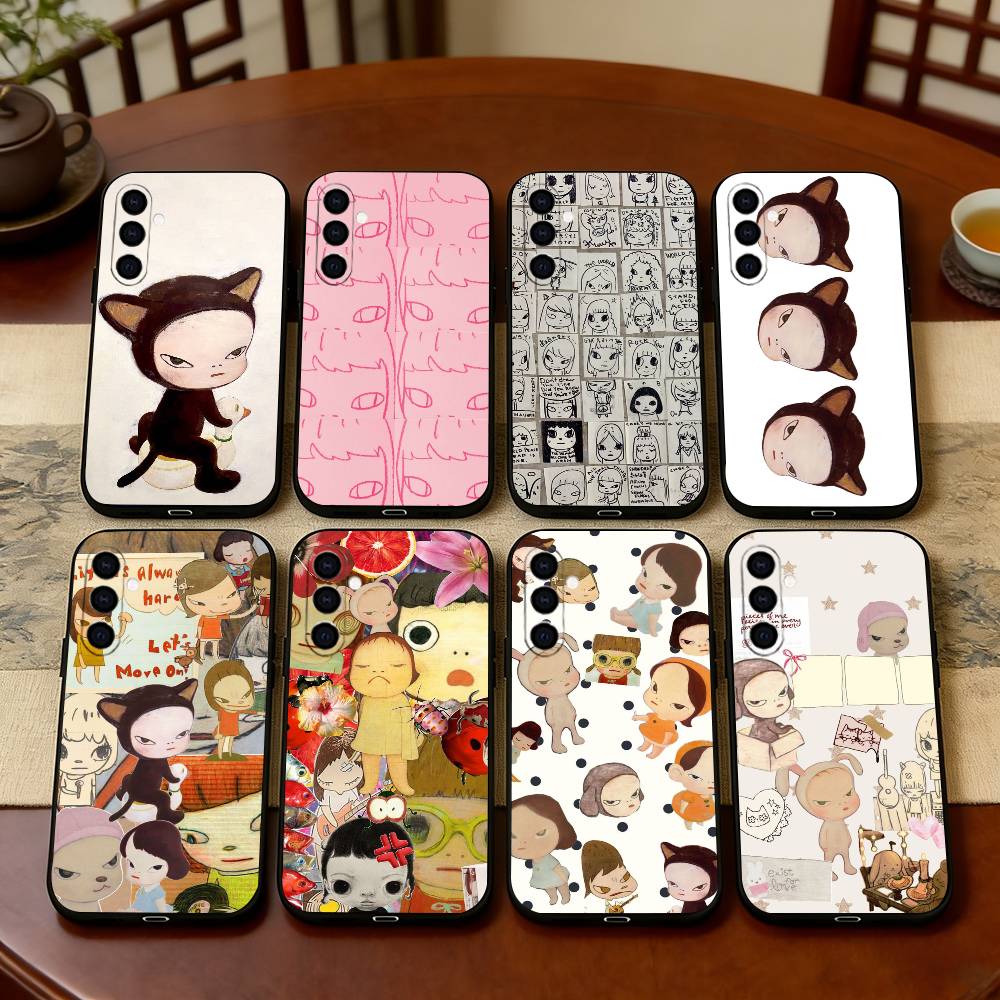 Art of Japan Y-Yoshitomo Nara Phone Case For Samsung Galaxy A73,A72,A71,A70,A53,A52,A51,Soft Silicone Black Cover