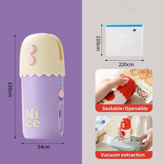 Mini Bag Sealer 3-in-1 Vacuum Sealer for Snacks Food Storage Portable Rechargeable Household Sealing Machine